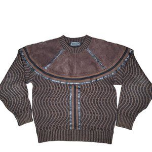 Saxony vintage suede leather sweater brown black western 80s 90s size medium